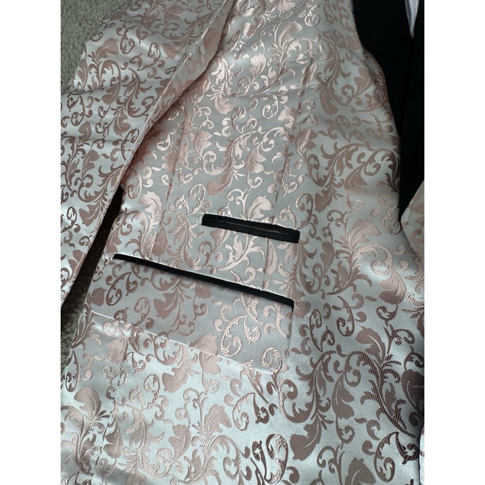 Mens Cream Rose Gold Floral Jacquard Tuxedo Blazer Black Shawl Lapel NWOT - Picture 3 of 8